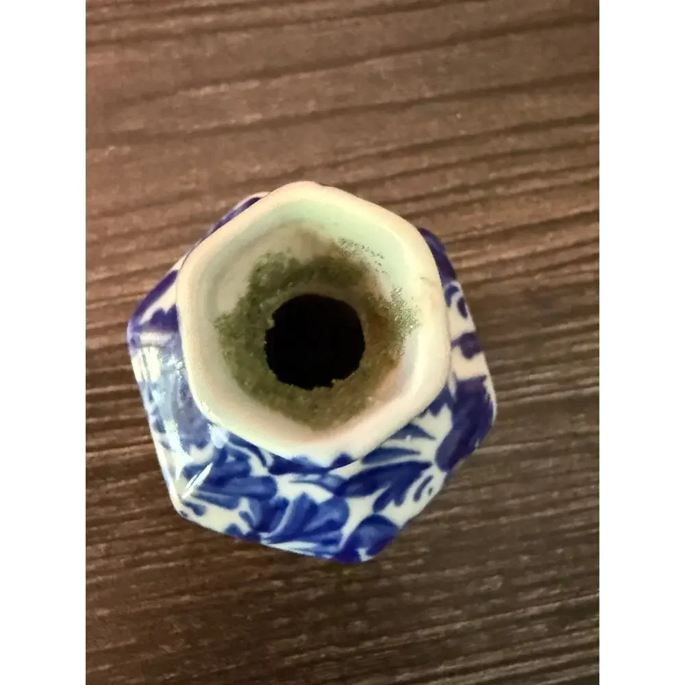 Vintage Blue and White Porcelain Bud Vases Blooming White Flowers